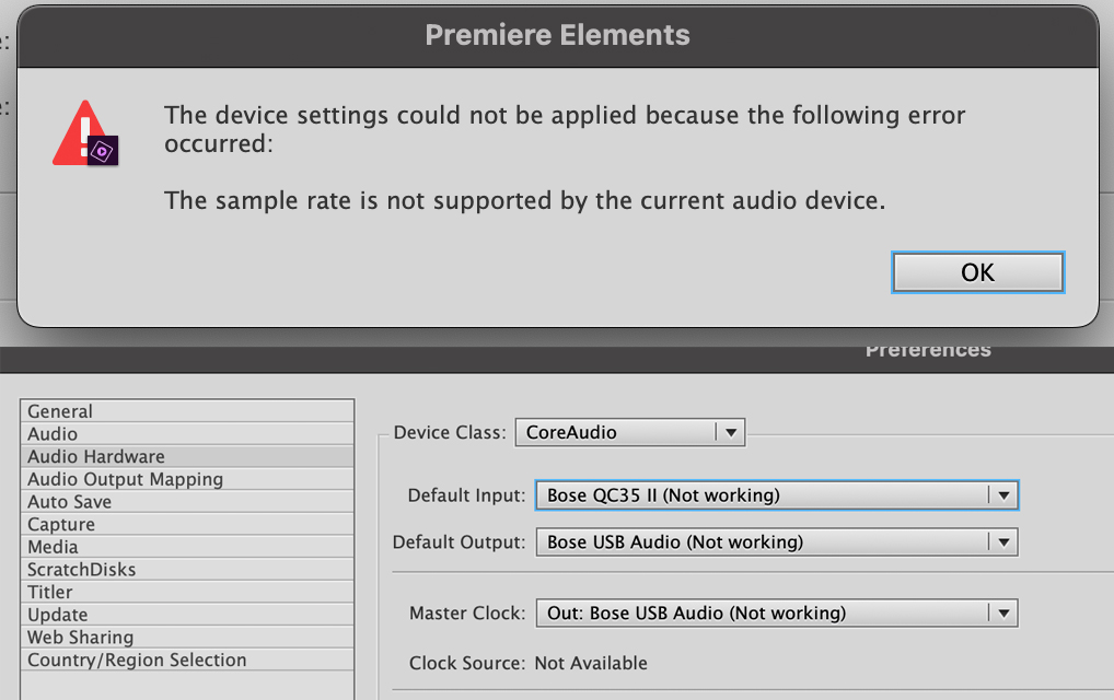 Adobe Premiere Audio Error